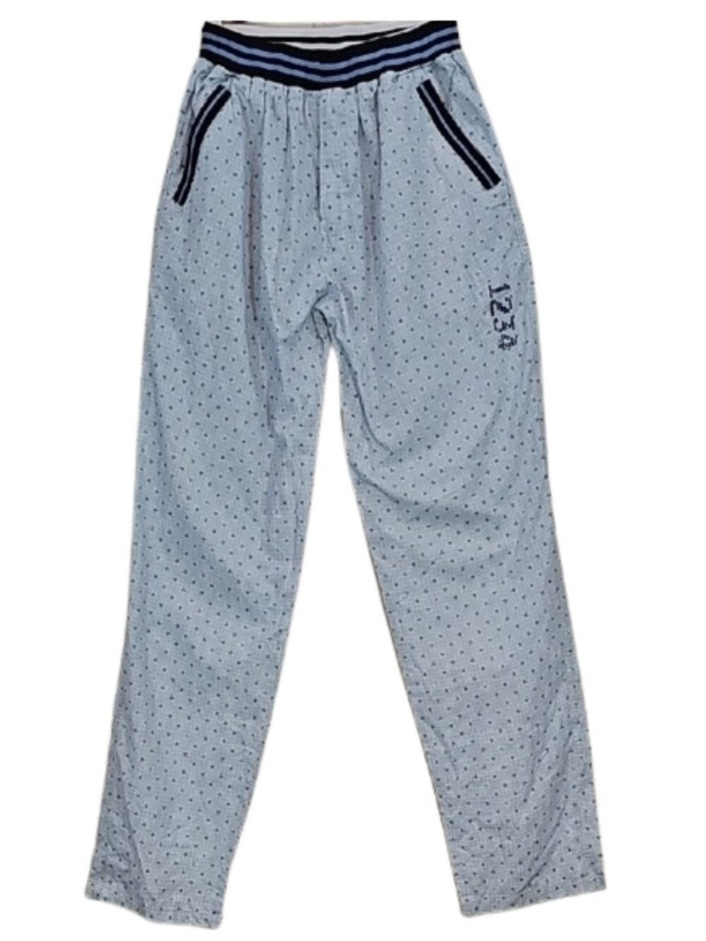 Men's XXL Light Blue Star Print Sleep Lounge Pants Navy Striped Elastic Waist